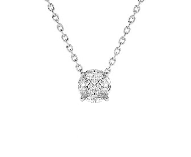 Illusion Solitaire Diamond Necklace in 14K Gold White Gold