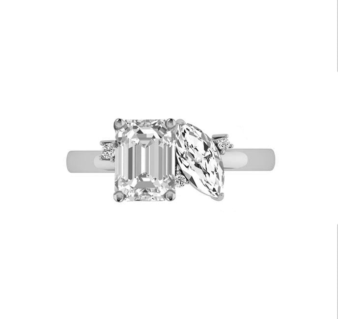 Radiant and Pear Cut Lab Grown Toi Et Moi Wedding Ring