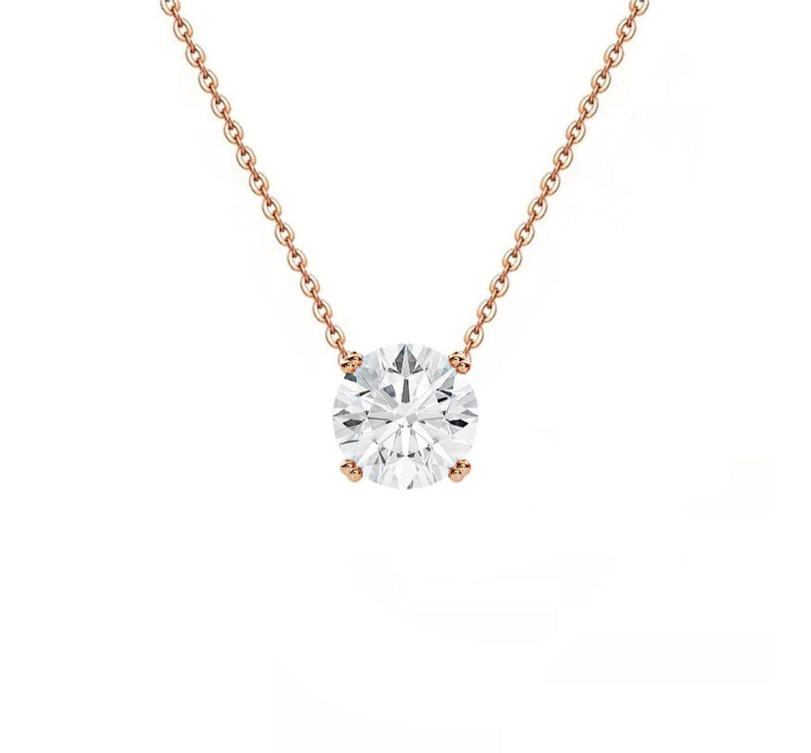 1 Carat Double Prong Solitaire Floating Round Lab Diamond Necklace in 14K Rose Gold