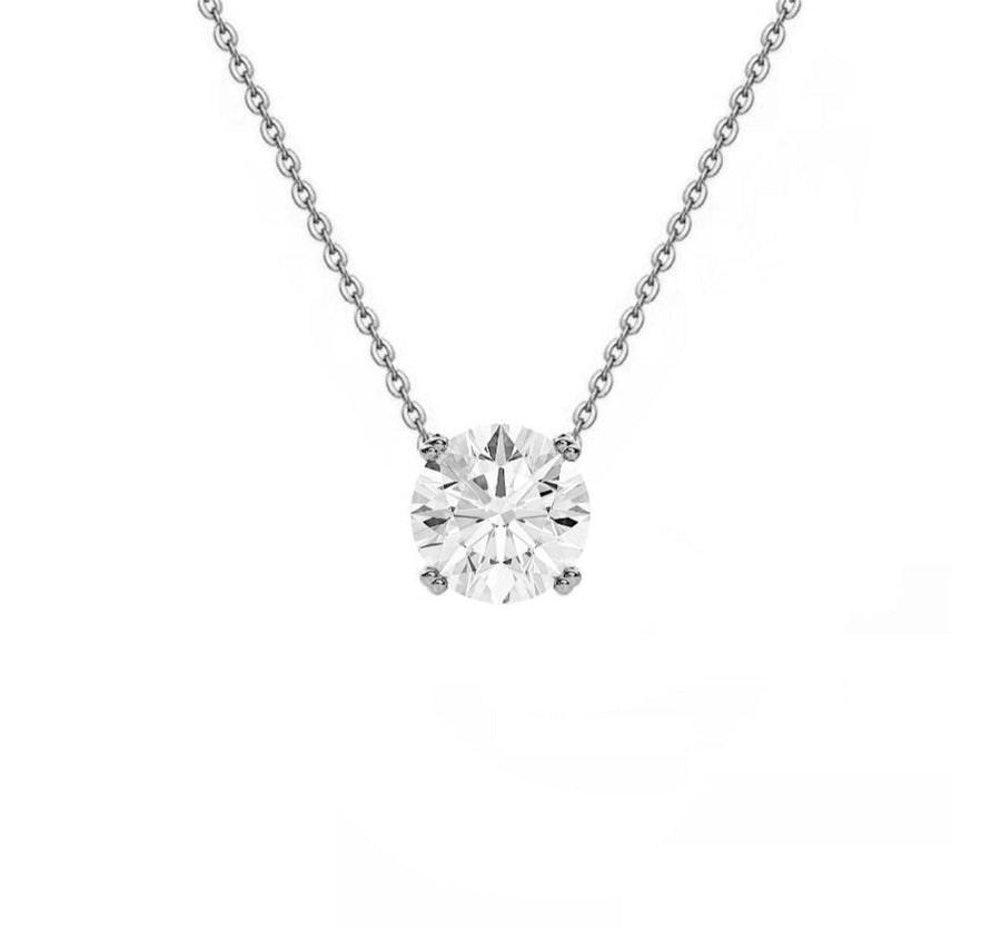 1 Carat Double Prong Solitaire Floating Round Lab Diamond Necklace in 14K White Gold