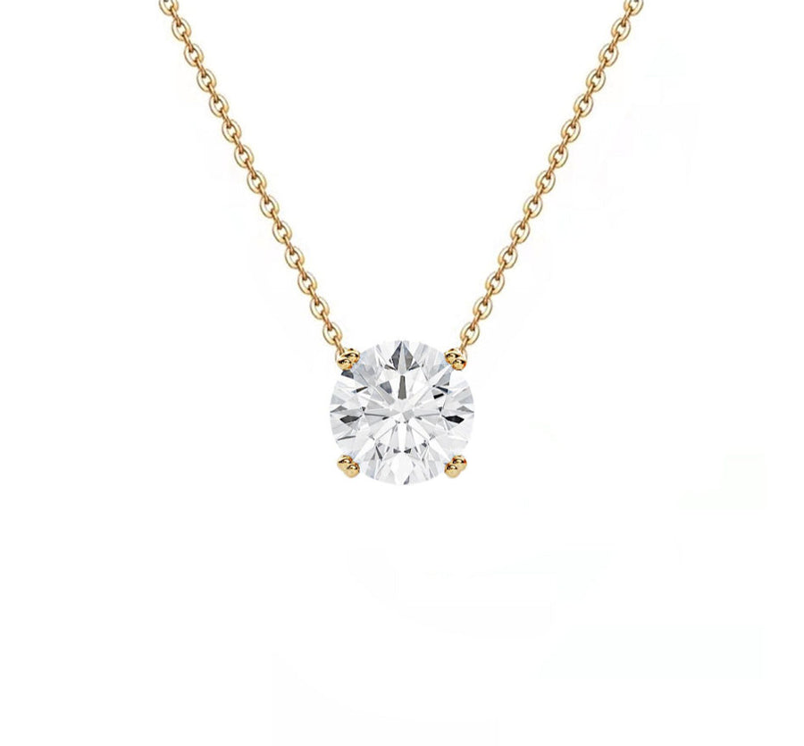 1 Carat Double Prong Solitaire Floating Round Lab Diamond Necklace in 14K Yellow Gold