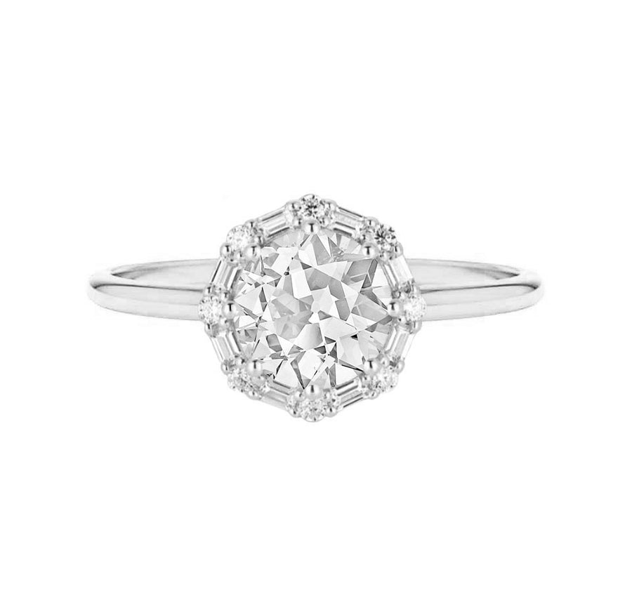 Halo Old European Cut Natural Diamond Engagement Ring in 18K Gold
