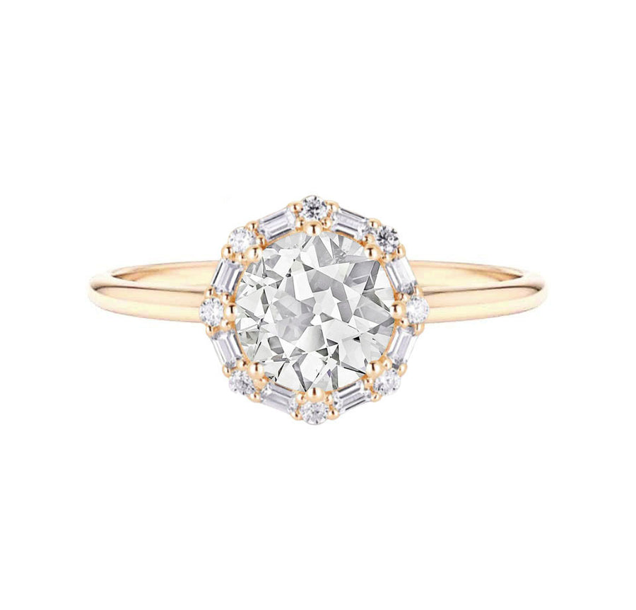 Halo Old European Cut Lab Grown Diamond Engagement Ring in 18K Gold