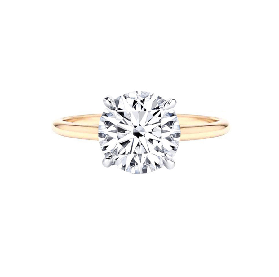 5 carat round lab grown diamond engagement ring in yellow gold