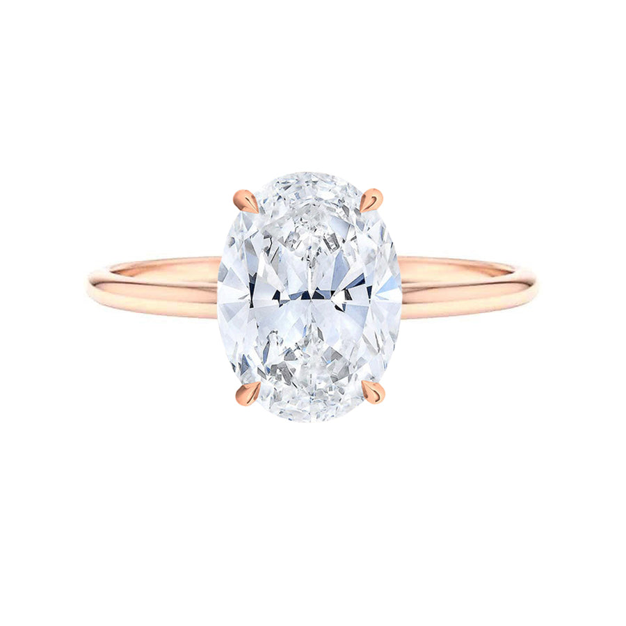 8 Carat Solitaire Lab Grown Oval Diamond Hidden Halo Engagement Ring in 14K Gold
