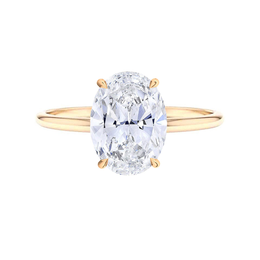 8 Carat Solitaire Lab Grown Oval Diamond Hidden Halo Engagement Ring in 14K Gold
