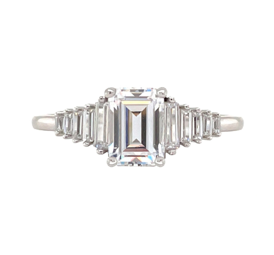 Aliana Art Deco Emerald Cut Lab Grown Diamond Engagement Ring in 18K Gold