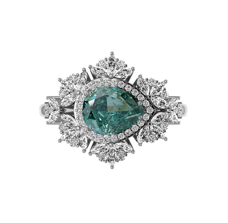 Allison East West Teal Pear Lab Grown Diamond Engagement Ring