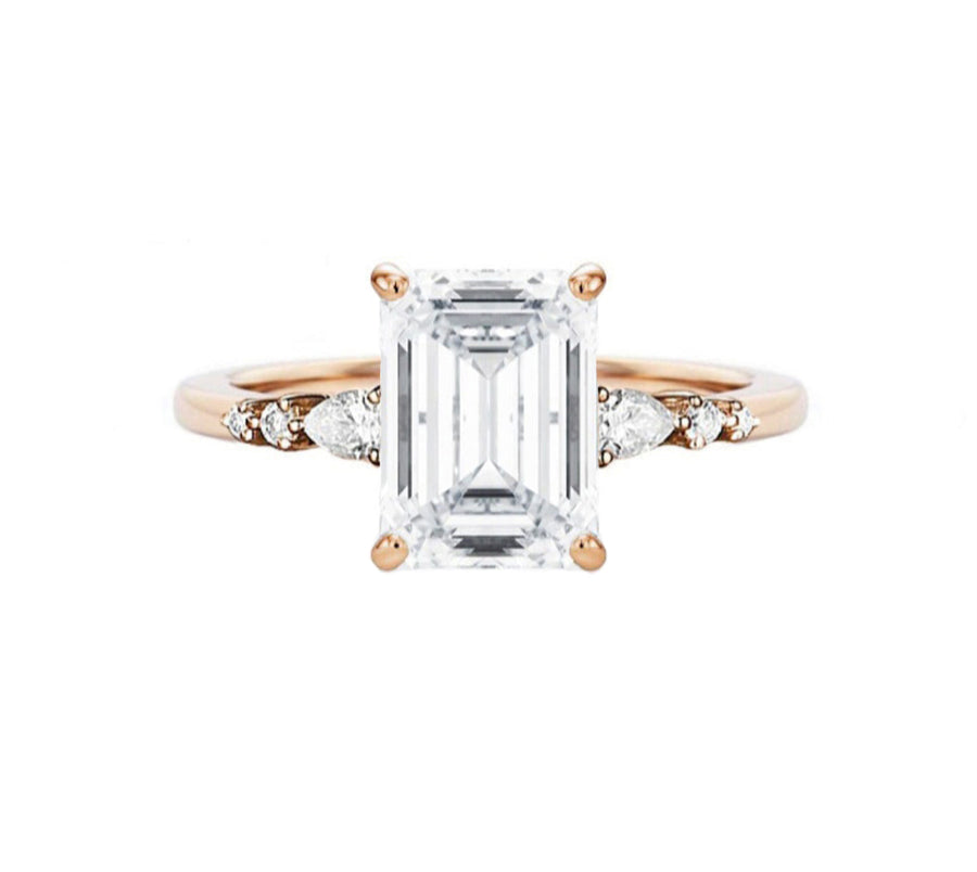 Aria 5 Carat Emerald Cut Lab Created Diamond Engagement Ring in 18K Gold