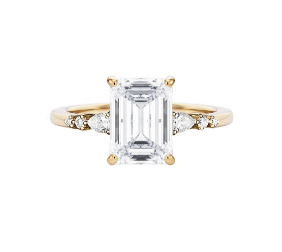 Aria 5 Carat Emerald Cut Lab Created Diamond Engagement Ring in 18K Gold