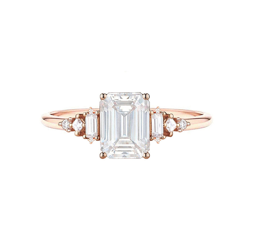 Artemis Vintage Emerald Cut Natural Diamond Engagement Ring in 18K Gold