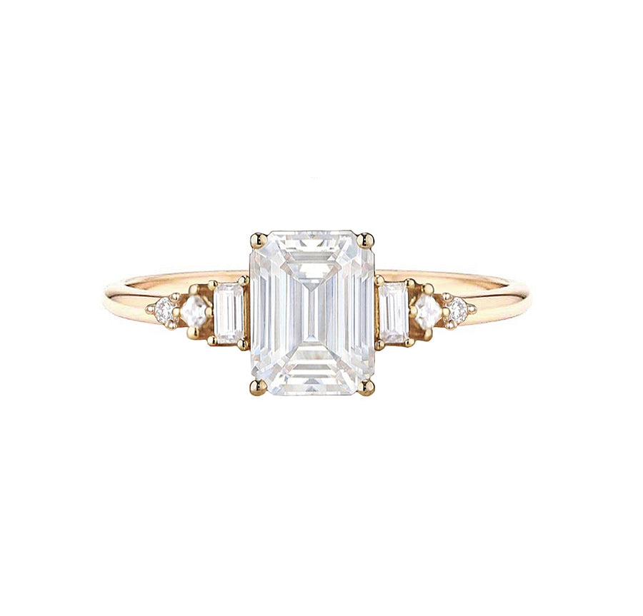 Artemis Vintage Emerald Cut Lab Grown Diamond Engagement Ring in 18K Gold