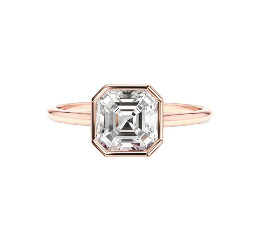 2 Carat Bezel Set Lab Grown Asscher Diamond Engagement Ring in 14K Rose Gold