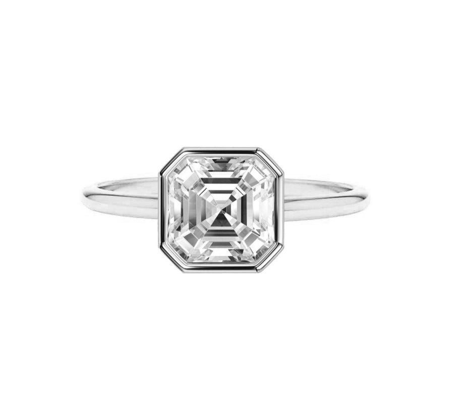 2 Carat Bezel Set Lab Grown Asscher Diamond Engagement Ring in 14K White Gold