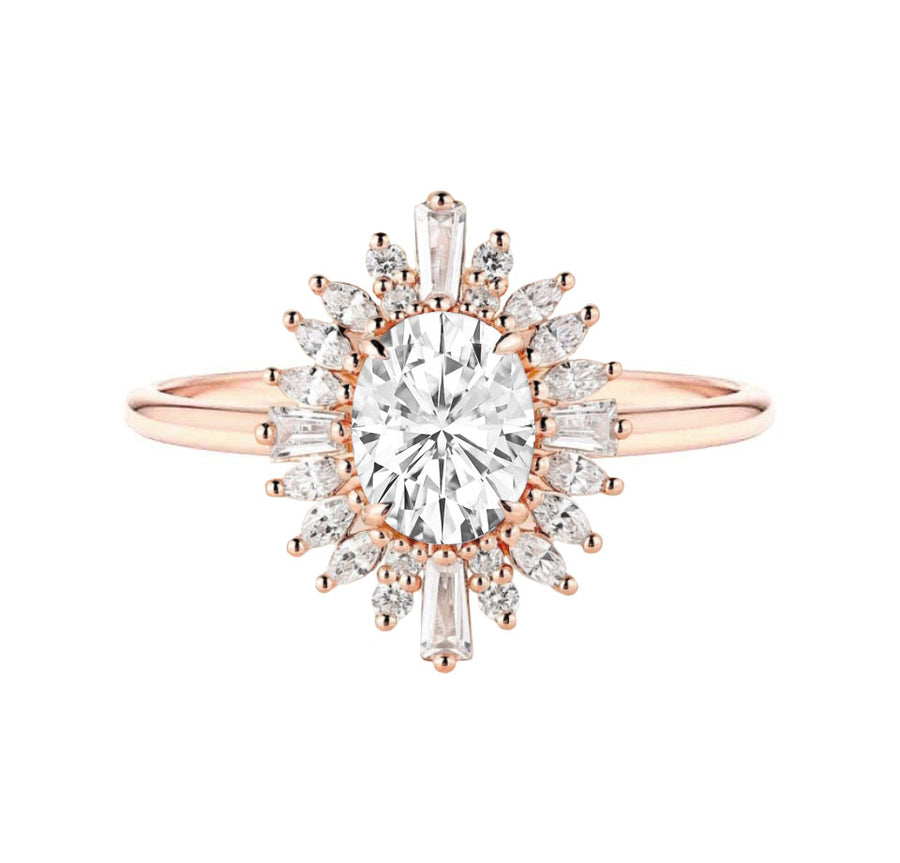 Art Deco 1 Carat Natural Diamond Engagement Ring in 18K Rose Gold