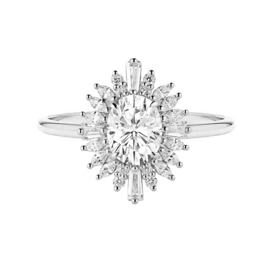 Art Deco 1 Carat Lab Grown Diamond Engagement Ring in 18K White Gold