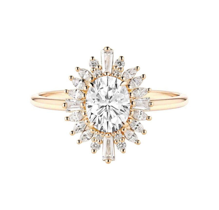 Art Deco 1 Carat Lab Grown Diamond Engagement Ring in 18K Yellow Gold