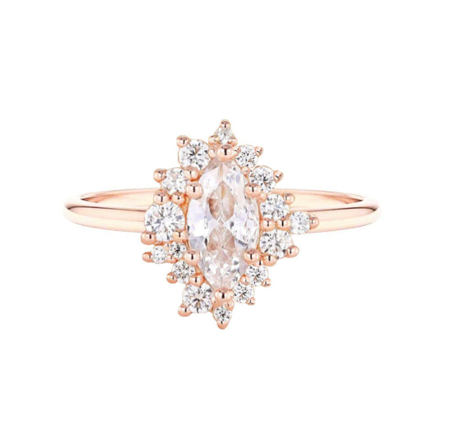 Asymmetric Halo Marquise Lab Diamond Engagement Ring in 18K Rose Gold