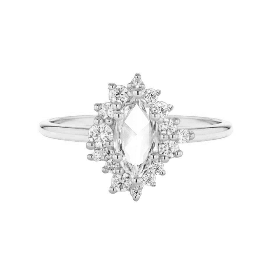 Asymmetric Halo Marquise Rose Cut Natural Diamond Engagement Ring in 1 ...