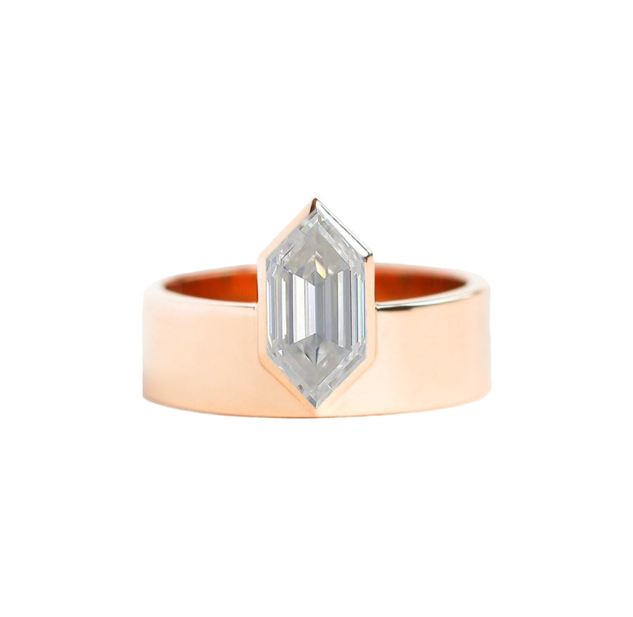 Elongated Hexagonal Lab Grown Diamond Engagement Ring in 18K Gold