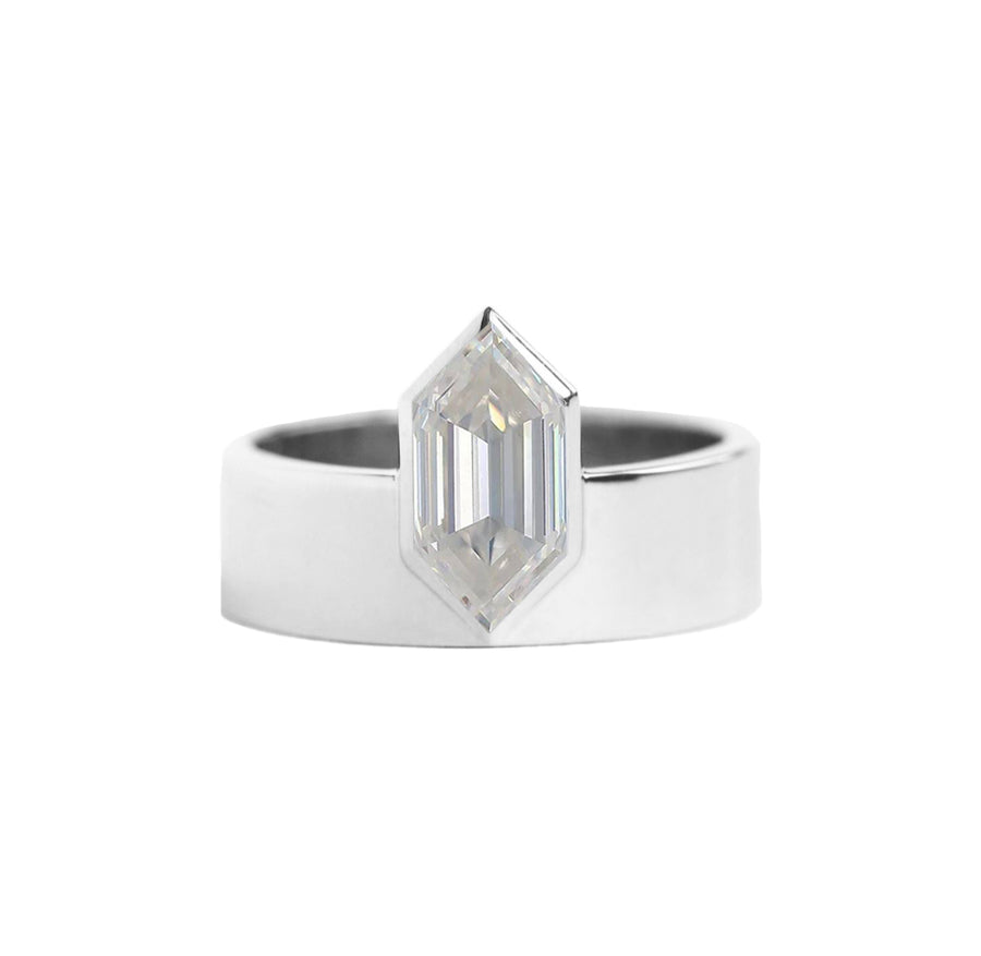 Elongated Hexagonal Lab Grown Diamond Engagement Ring in 18K Gold