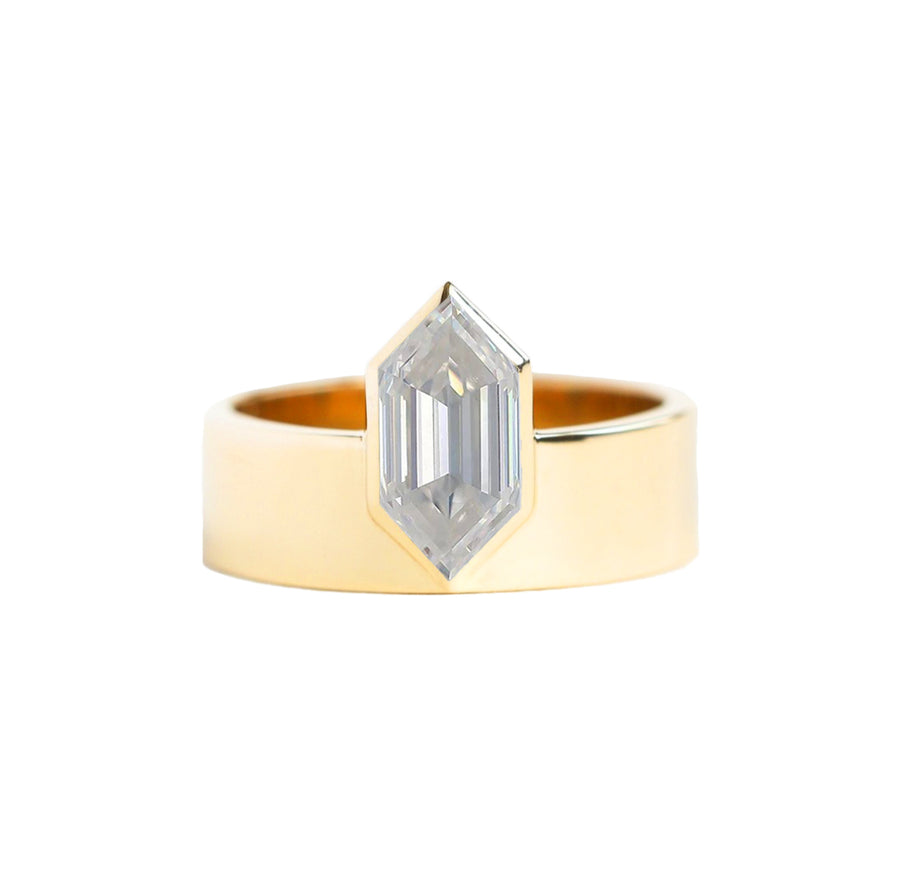 Elongated Hexagonal Lab Grown Diamond Engagement Ring in 18K Gold