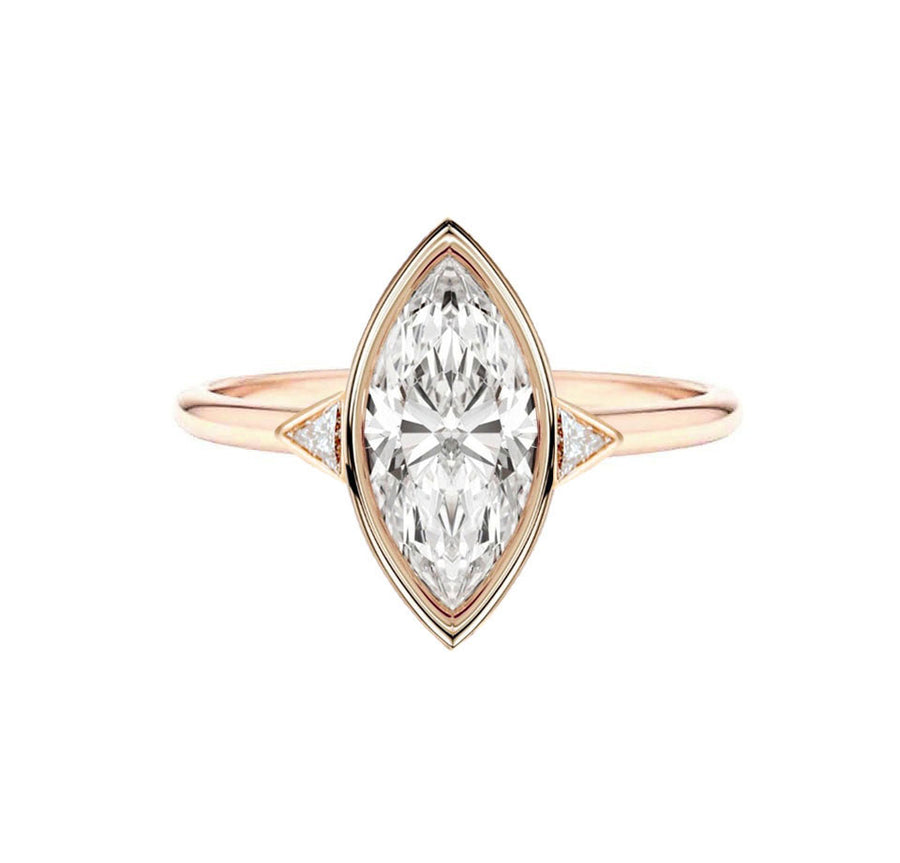 Three Stone Bezel Marquise Lab Grown Diamond Engagement Ring in 18K Gold