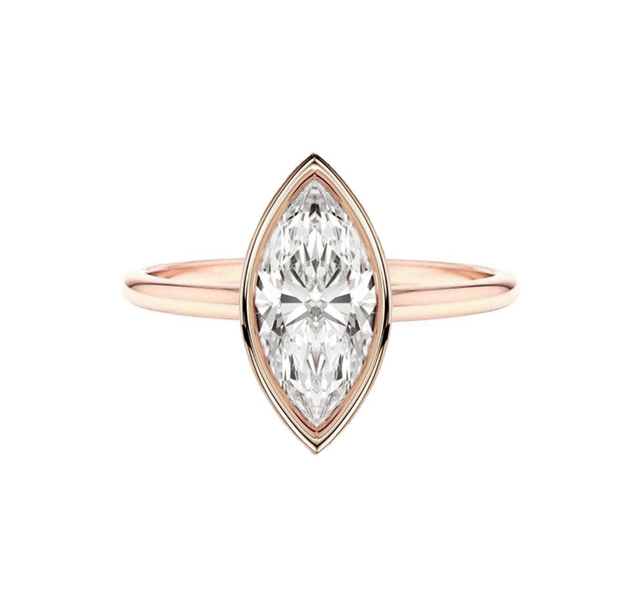 2 Carat Bezel Set Lab Grown Marquise Diamond Engagement Ring in 18K Gold