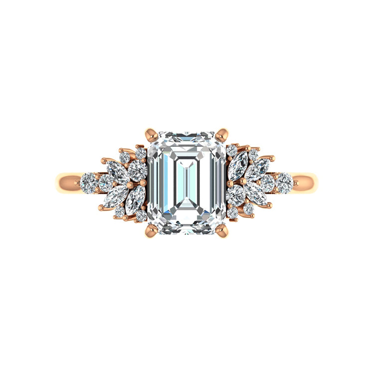 emerald cut cluster diamond engagement ring rose gold 