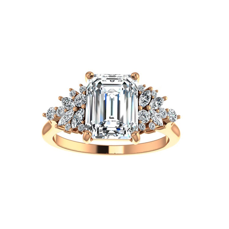 emerald cut cluster diamond engagement ring rose gold 