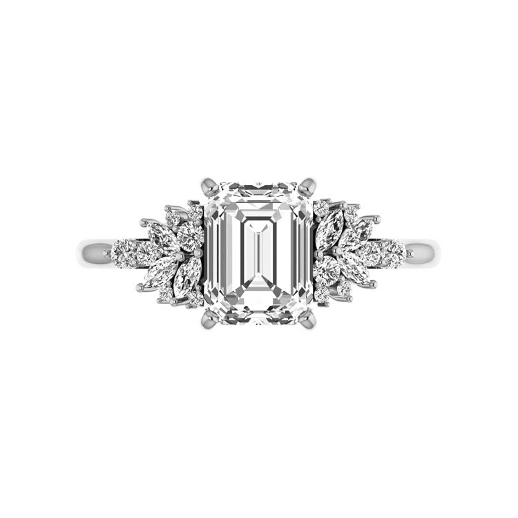 emerald cut cluster diamond engagement ring white gold 