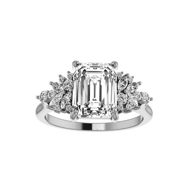 emerald cut cluster diamond engagement ring white gold 