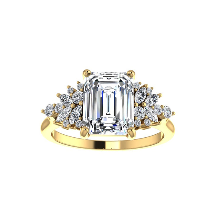 emerald cut cluster diamond engagement ring yellow gold 