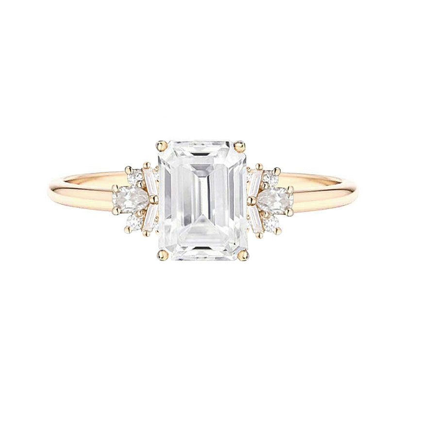 Cleopatra 2 Carat Emerald Lab Grown Diamond Engagement Ring in 18K Gold