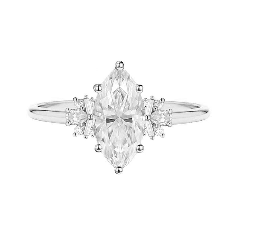 Cleopatra 2 Carat Marquise Lab Grown Diamond Engagement Ring in 18K Gold