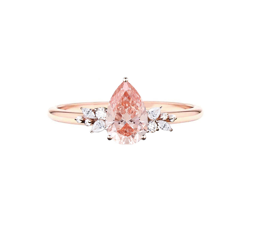 Tatiana 2 Carat Art Deco Lab Grown Pink Pear Diamond Engagement Ring in 18K Gold
