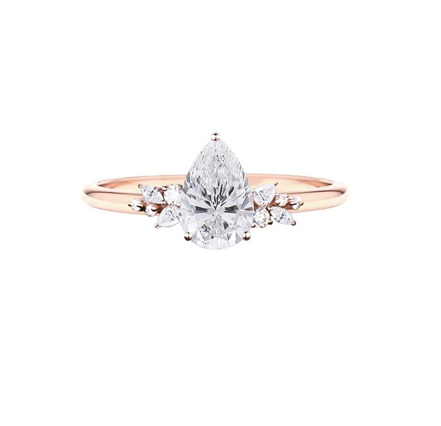 Tatiana 2 Carat Art Deco Lab Grown Pear Diamond Engagement Ring in 18K Gold