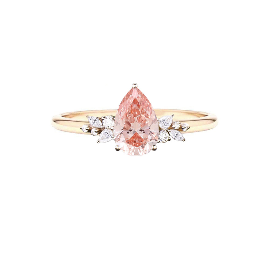 Tatiana 2 Carat Art Deco Lab Grown Pink Pear Diamond Engagement Ring in 18K Gold