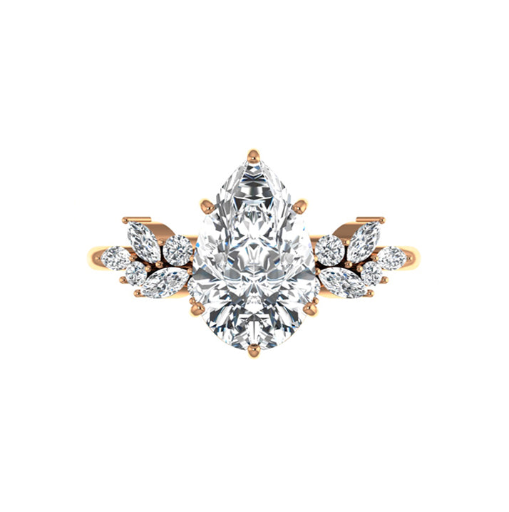 Aviana 3.71 Carat Floral Pear Natural Diamond Engagement Ring in 18K Gold