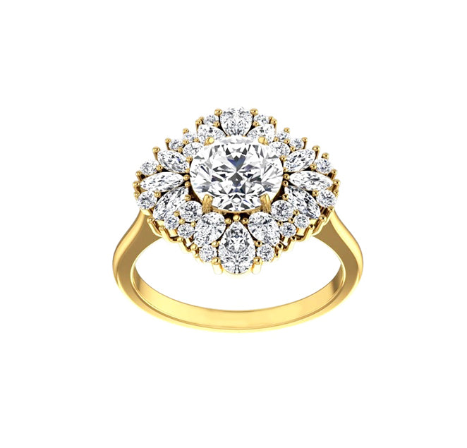 Debora Art Deco 1 Carat Natural Diamond Engagement Ring in 18K Gold