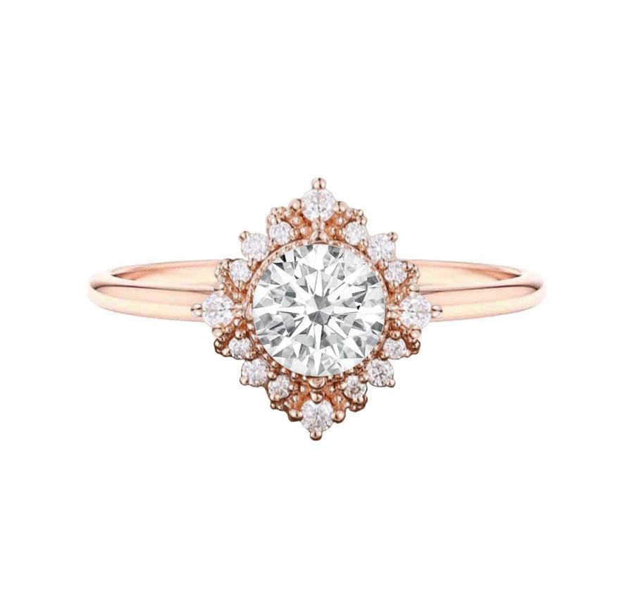 Diana Floral Milgrain Natural Diamond Engagement Ring in 18K Gold