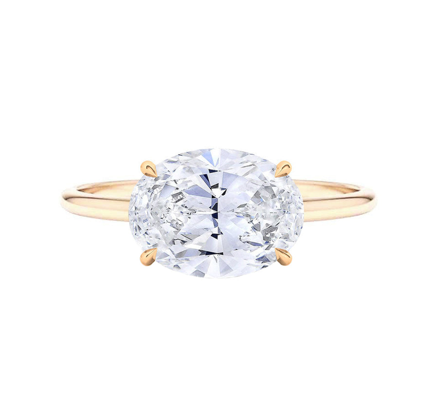 2.5 Carat East West Set Lab Grown Oval Diamond Engagement Ring in 18K Gold