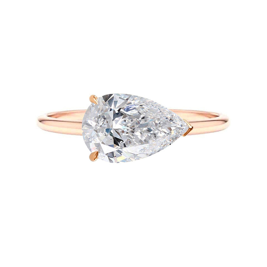 2 Carat East West Set Lab Grown Pear Diamond Engagement Ring in 18K Gold