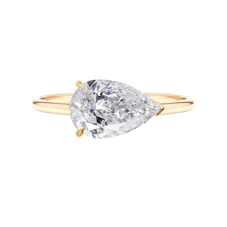 2 Carat East West Set Lab Grown Pear Diamond Engagement Ring in 18K Gold