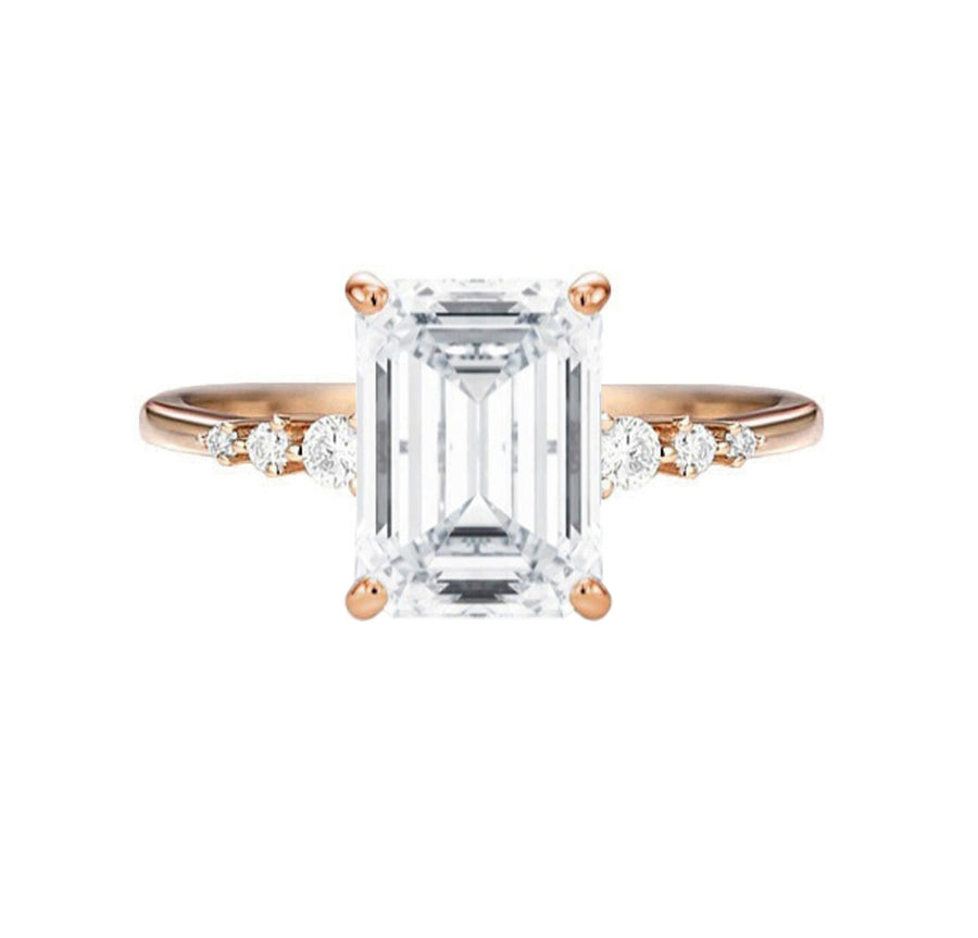 Elara 1 Carat Emerald Cut Natural Diamond Engagement Ring in 18K Gold - GEMNOMADS