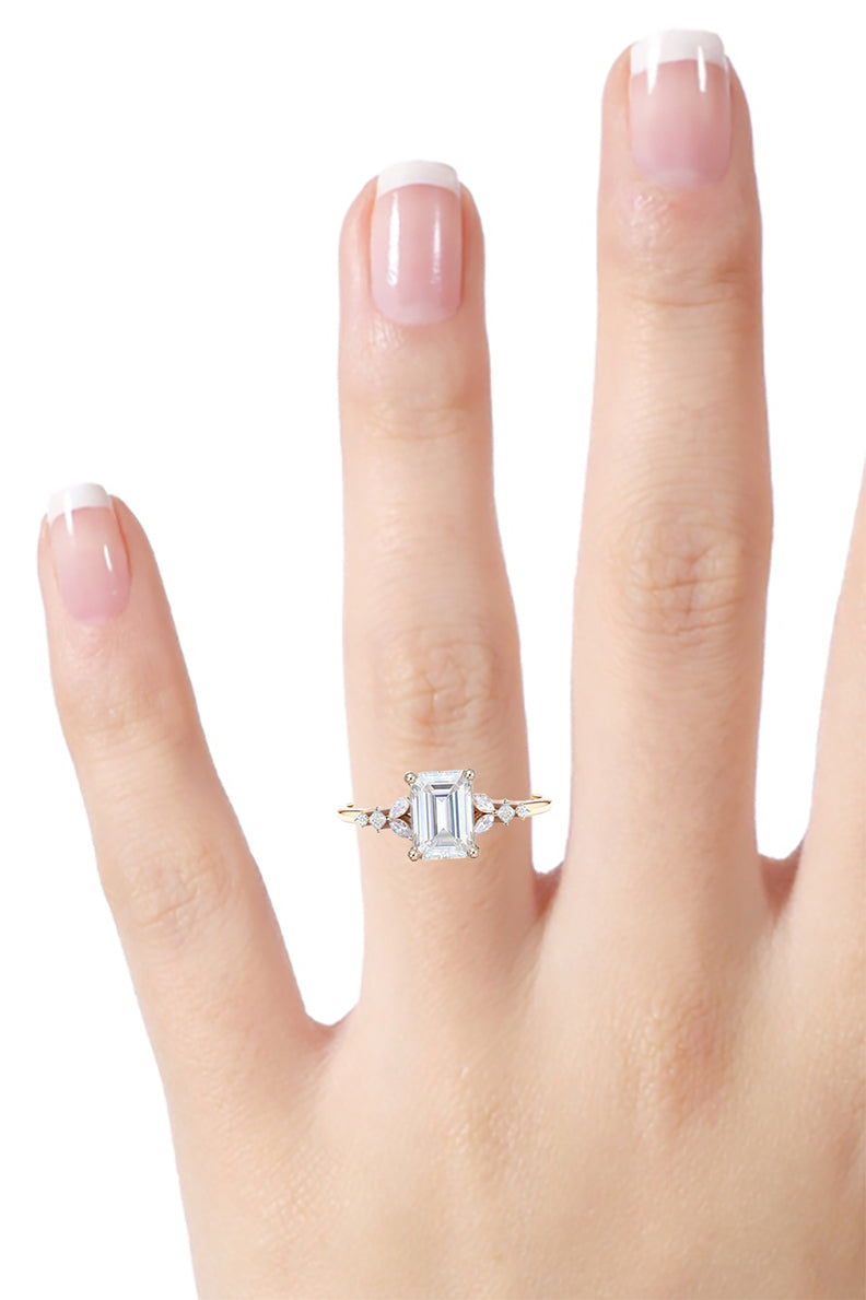 Ella Vintage Cluster Emerald Lab Grown Diamond Engagement Ring in 18K Gold
