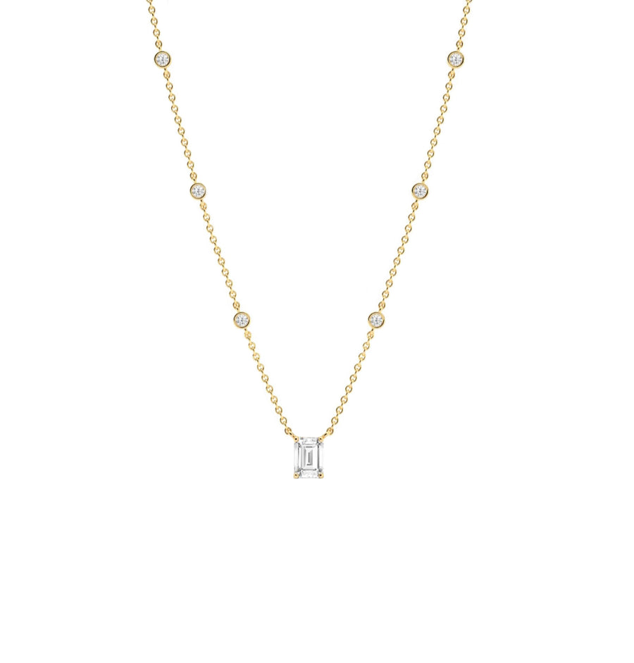 Emerald Cut Lab Diamond Station Necklace in 14K Gold