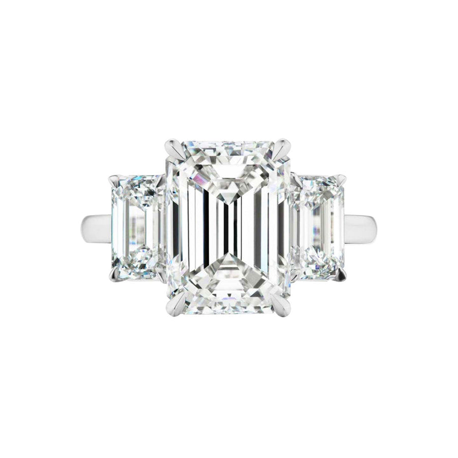 3 Carat Three Stone Emerald Cut Lab Grown Diamond Engagement Ring in 14K Gold