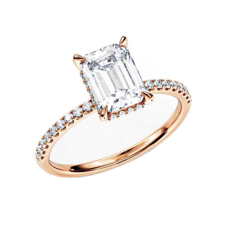 4 Carat Hidden Halo Lab Grown Emerald Diamond Engagement Ring in 18K Gold