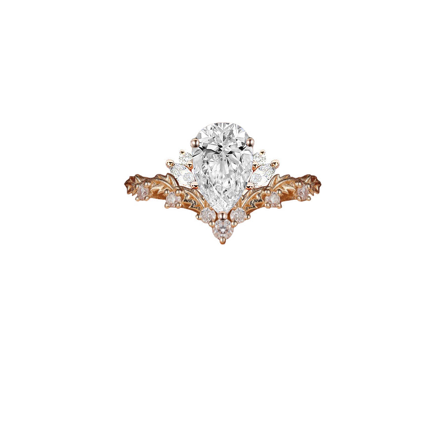 Enchanted Forest Pear Natural Diamond Engagement Ring in 18K Gold